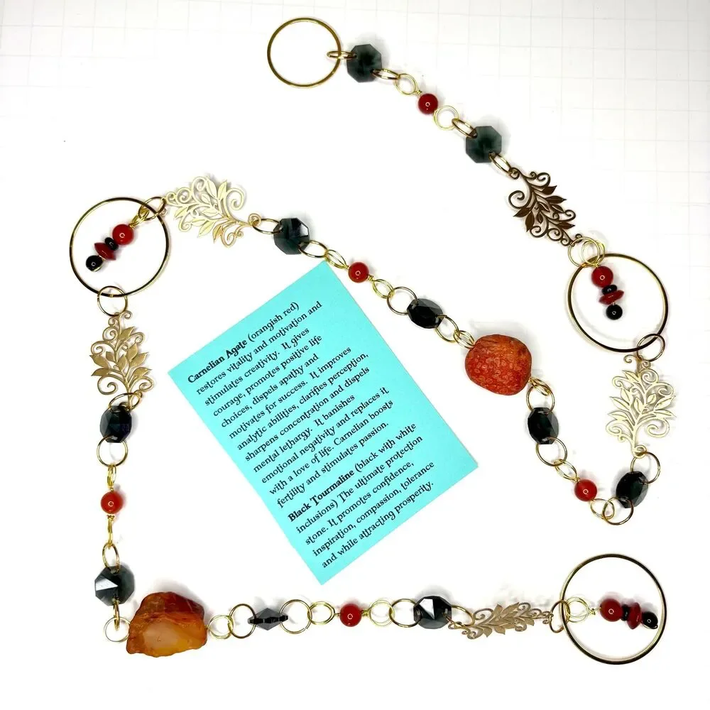 Carnelian and Black Tourmaline Gemstone Hanging Protection Vitality Stone Decor